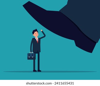 Oppressed by big corporate foot. Vector corporate depression concept

