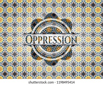 Oppression arabic style badge. Arabesque decoration.