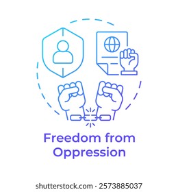 Oppression freedom blue gradient concept icon. Civil rights, social policy. Equality, discrimination. Round shape line illustration. Abstract idea. Graphic design. Easy to use in infographic