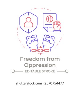 Oppression freedom duo tone concept icon. Civil rights, social policy. Equality, discrimination. Round two color outline illustration. Abstract vector design. Easy to use in infographic, presentation