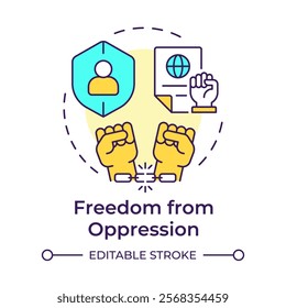 Oppression freedom multi color concept icon. Civil rights, social policy. Equality, discrimination. Round shape line illustration. Abstract idea. Graphic design. Easy to use in infographic