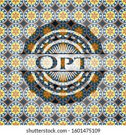 Opt arabic emblem background. Arabesque decoration.