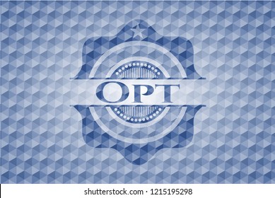 Opt blue hexagon emblem.