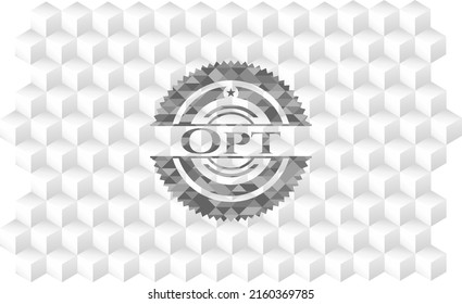 Opt realistic grey emblem with cube white background. 