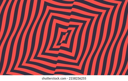 Optische Kunstgrafik von schwarzen und roten Quadraten. Der geometrische Hintergrund nach Streifen. 3D-Vektorgrafik für Broschüren, Geschäftsberichte, Magazine, Poster, Präsentationen, Flyer oder Banner.