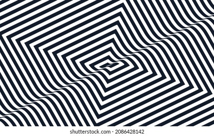 Optic art illustration of black and white squares. The geometric background by stripes. 3d vector patter for brochure, annual report, magazine, poster, presentation, flyer or banner.