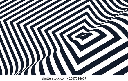 Optic art illustration of black and white squares. The geometric background by stripes. 3d vector patter for brochure, annual report, magazine, poster, presentation, flyer or banner.