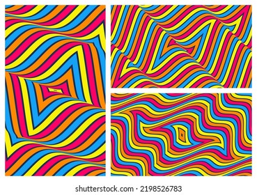 Optic art illustration of colored squares. The geometric background by stripes. 3d vector pattern for brochure, annual report, magazine, poster, presentation, flyer or banner.