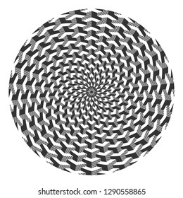 Optic art rotation geometric pattern. 3D illusion effect. Circle design. Vector illustration.