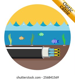 Optic cable laid under water. Vector illustration