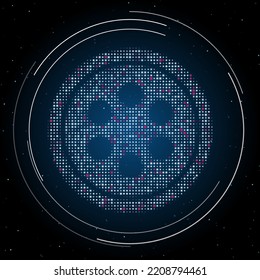 The optic cable symbol filled with white dots. Pointillism style. Some dots is pink. Vector illustration on blue background with stars