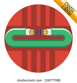 Optic closed cable icon on red background. Vector illustration