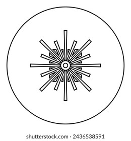 Icono de rayo láser de cable de fibra de puerto de conector óptico en círculo redondo color negro ilustración vectorial contorno de imagen línea delgada estilo