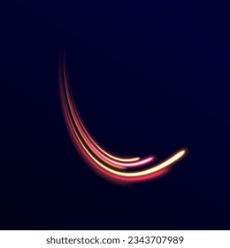 Optic fiber glow and magic bright light in motion curve. Light wave with trail path, color neon glowing flash trace. Wavy glow bright smooth curved lines. Movement of magical glow energy flow vector. 