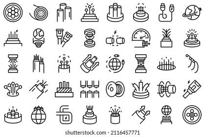 Optic fiber icons set outline vector. Cable wire. Broadband internet