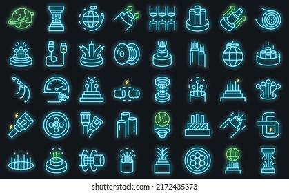 Optic Fiber Icons Set Outline Vector. Cable Wire. Broadband Internet Vector Neon