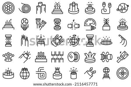 Optic fiber icons set outline vector. Cable wire. Broadband internet