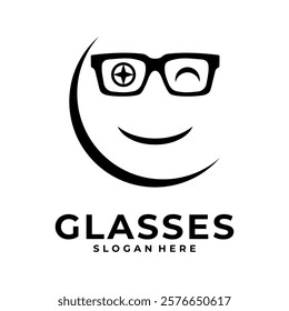 Optic glasses with smile logo design vector