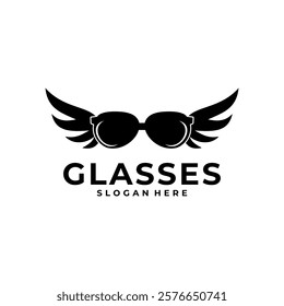 Optic glasses with wings logo design vector. Elegant glasses logo design