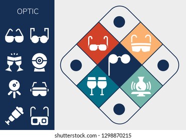  optic icon set. 13 filled optic icons. Simple modern icons about  - Glasses, Spyglass, Web cam, Potter