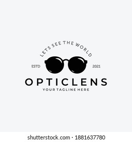 Optic Lens Logo Vector Design Vintage Illustration, Eyeglasses Logo, Glasses Vector, Lets See The World, Clear Seeing, Eyeglass Illustration