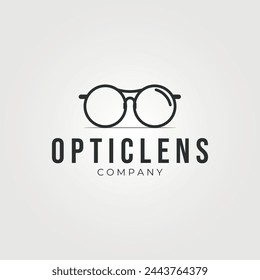 optic lens simple line art logo vector vintage illustration, lets see the world with new vision