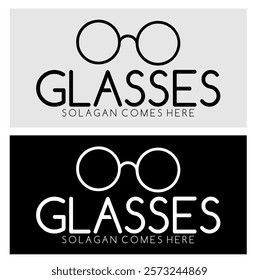 Optic Store Glasses simple Logo Template Vector, Glasses logo with black and white colours vector illustrator, best wallpaper for glasses shop.