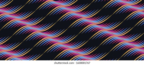 Optic texture of curved lines forming a pattern of waves on dark backdrop