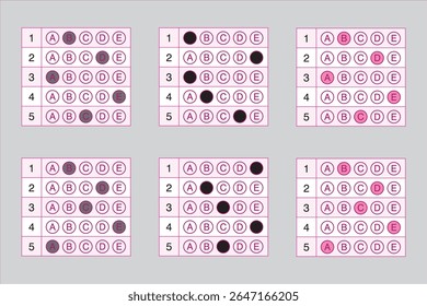 Folha de respostas óptica. Número do aluno. Papel de exame. Problemas matemáticos e números. Forma óptica. Chave de resposta de avaliação. Matemática, geometria, física, química, ciência, educação.