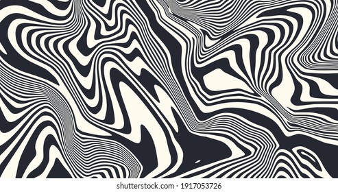 Optical art abstract background. Modern minimalist pattern. Striped lines monochrome illustration. Wavy composition.