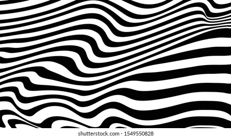 Diseño de onda de fondo abstracto de arte óptico en blanco y negro. Ilustración vectorial