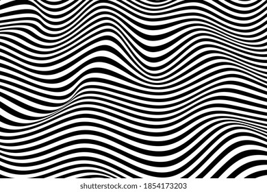 Optical art abstract background wave design black and white. Wave Lines Pattern Abstract Background. Curved lines. Abstract wavy artistic template. Wave Stripe Background. Vector illustration. EPS 10