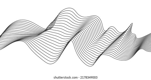 Optical art abstract background wave design black and white. Black and white stripes curved in a bizarre way with waves curving along the trajectory.