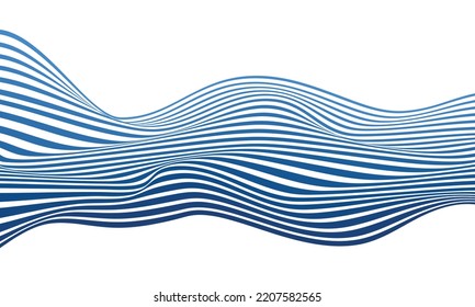 Optical art abstract background wave design blue and white.