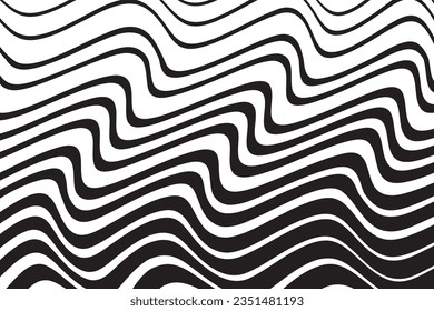 Optical art abstract background wave design black and white. Abstract weaves seamless vector pattern. 60’s, 70’s style hippie background with waves, psychedelic groovy texture.