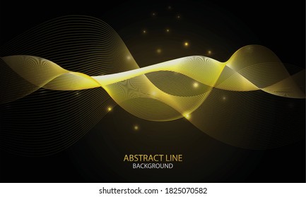 Arte óptico Resumen fondo liso con ondas lineales dinámicas doradas en fondo oscuro
