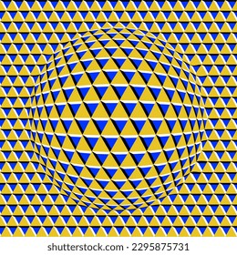 Optical art abstraction with spherical distorted grid of triangular prisms. Trippy illusion illustration.