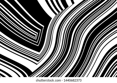 Optical art background. Abstract Black and White line art. Vector illustration. Digital image with a psychedelic stripes.