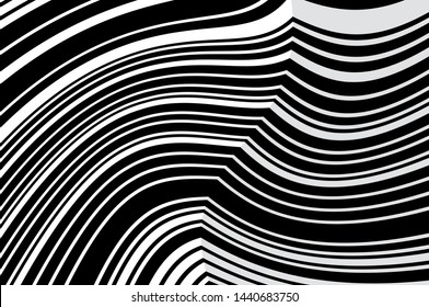 Optical art background. Abstract Black and White line art. Vector illustration. Digital image with a psychedelic stripes.