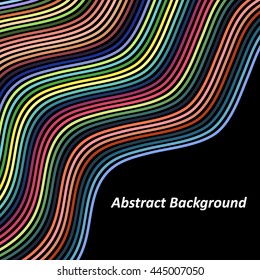 Optical Art Background Colorful Wave Design Over Black Background. Wave Effect Stripe. 
