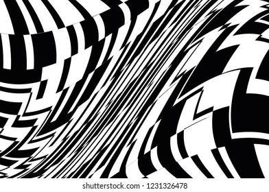  Optical art background. Design black and white. Digital image with a psychedelic stripes. Vector illustration  