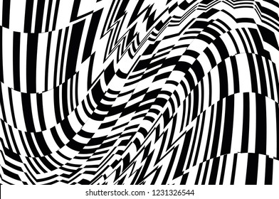 Optical art background. Design black and white. Digital image with a psychedelic stripes. Vector illustration  