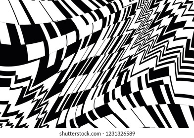  Optical art background. Design black and white. Digital image with a psychedelic stripes. Vector illustration  