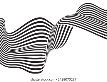 Optical art background, geometric wave design, black and white,Vector wave stripes abstract background.