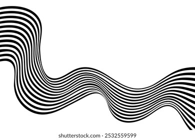 Optical art background, geometric wave design, black and white,Vector wave stripes abstract background.