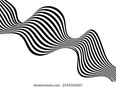 Optical art background, geometric wave design, black and white,Vector wave stripes abstract background.