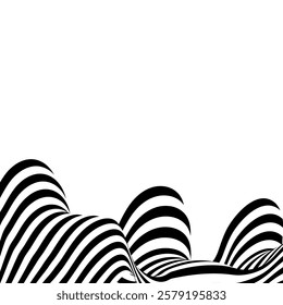 Optical art background, geometric wave design, black and white,Vector wave stripes abstract background.