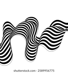 Optical art background, geometric wave design, black and white,Vector wave stripes abstract background.