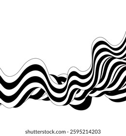 Optical art background, geometric wave design, black and white,Vector wave stripes abstract background.