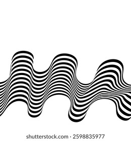 Optical art background, geometric wave design, black and white,Vector wave stripes abstract background.
